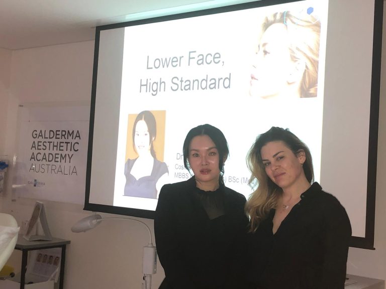 Dr Jing wang teaching injectables at Galderma conference